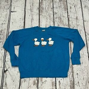 Vintage 1980s Funny Ducks Animal Print Cartoon 80s Crewneck Pullover Sweatshirt